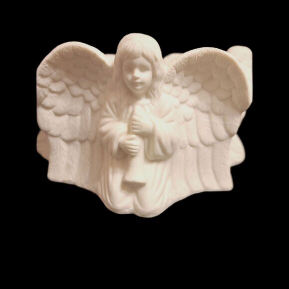 Vintage White Bisque Traditions‎ Angels 3-Sided Flower Pot Candle Holder 10" - Picture 3 of 5